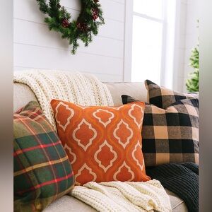 Wisteria Crewel Wool Orange Pink Geometric Pillow Cover Sham 20x20 Square